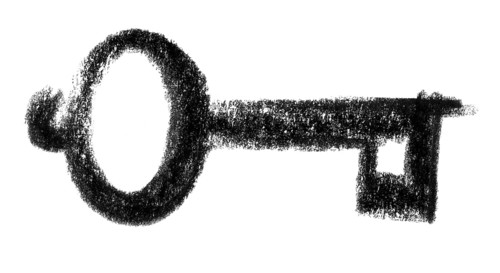 Crayon-sketched illustration of a key