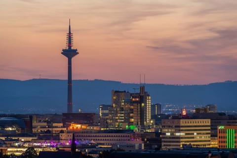 FRANKFURT, GERMANY - JUNE 12, 2025: Europaturm Telecommunications Tower in Frankfurt City at