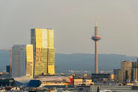 FRANKFURT, GERMANY - JUNE 12, 2025: Europaturm Telecommunications Tower in Frankfurt City at