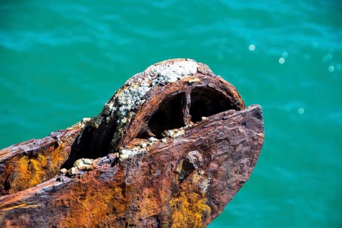 Rusted winch in the harbour of Cherbourg, West French coast, Cherbourg, Normandy, France