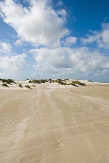 A strong storm whistles across the desert-like western beach of the North Frisian island of Amrum,