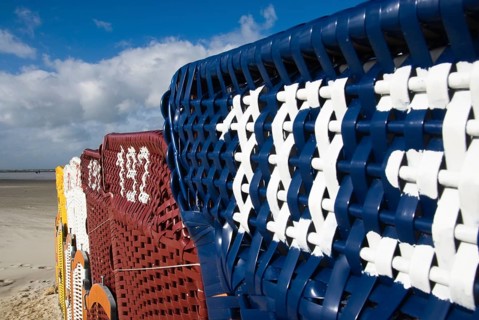 The beach chairs in the village of Norddorf on the North Frisian island of Amrum go into