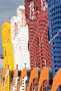 The beach chairs in the village of Norddorf on the North Frisian island of Amrum go into