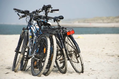 Bicycle still life on the beach of Norddorf on the North Frisian island of Amrum, Amrum, Norddorf,