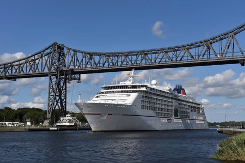 Cruise ship EUROPA 2 under the Rendsburg High Bridge, NOK, Kiel Canal, Kiel Canal,