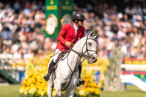 Aaron Vale of the USA, riding Styles, competes in the first round of the 2025 BMO Nations Cup