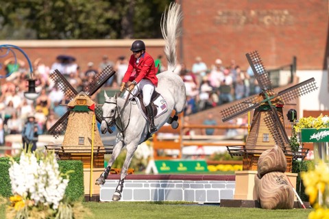 Aaron Vale of the USA, riding Styles, competes in the first round of the 2025 BMO Nations Cup