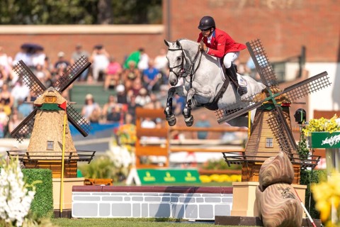 Aaron Vale of the USA, riding Styles, competes in the first round of the 2025 BMO Nations Cup