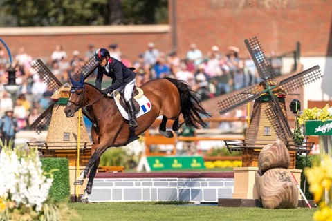 Olivier Robert of France, riding Inglesias D.V., competes in the first round of the 2025 BMO