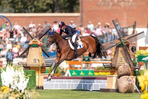 Olivier Robert of France, riding Inglesias D.V., competes in the first round of the 2025 BMO