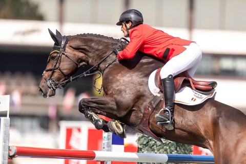Olivier Philippaerts of Belgium, riding Dixie Moon, competes in the first round of the 2025 BMO