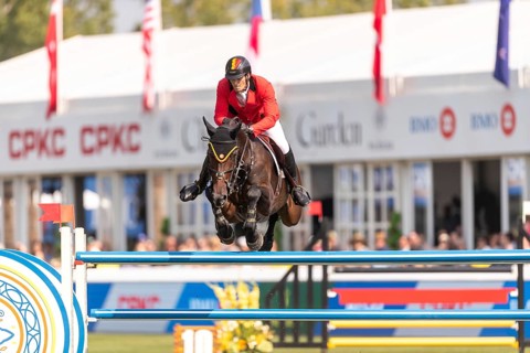 Olivier Philippaerts of Belgium, riding Dixie Moon, competes in the first round of the 2025 BMO