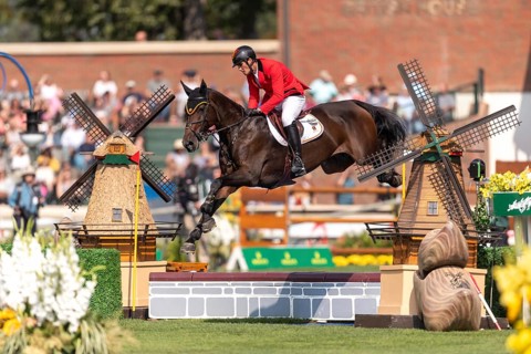 Olivier Philippaerts of Belgium, riding Dixie Moon, competes in the first round of the 2025 BMO