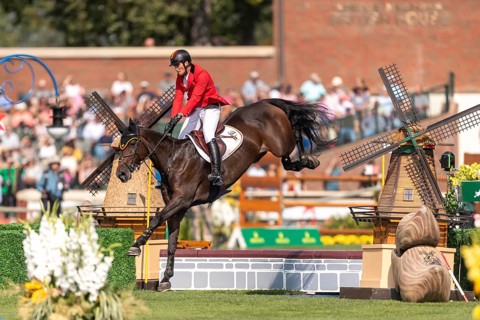 Olivier Philippaerts of Belgium, riding Dixie Moon, competes in the first round of the 2025 BMO