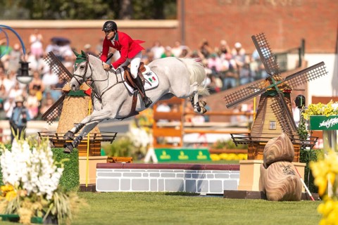 Eugenio Garza Perez of Mexico, riding Contago, competes in the first round of the 2025 BMO Nations