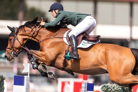 Tom Wachman of Ireland, riding Tabasco De Toxandria Z, competes in the first round of the 2025 BMO