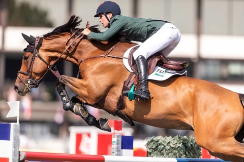 Tom Wachman of Ireland, riding Tabasco De Toxandria Z, competes in the first round of the 2025 BMO