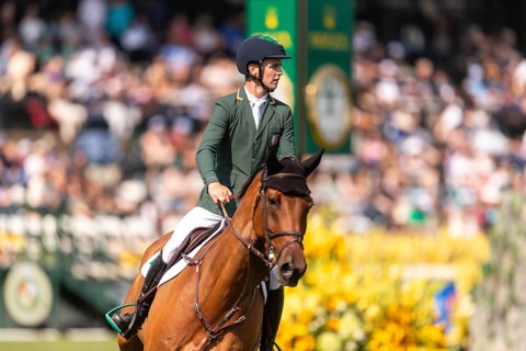 Tom Wachman of Ireland, riding Tabasco De Toxandria Z, competes in the first round of the 2025 BMO