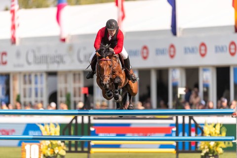 Pedro Pasquel of Mexico, riding Chakkalou PS, competes in the first round of the 2025 BMO Nations