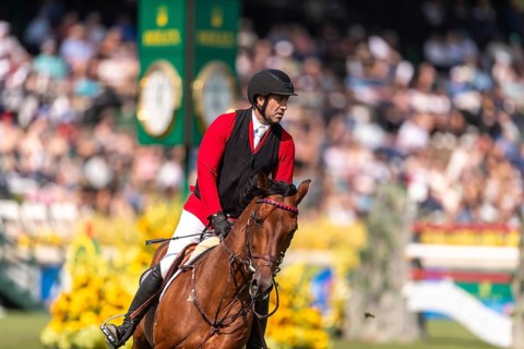 Pedro Pasquel of Mexico, riding Chakkalou PS, competes in the first round of the 2025 BMO Nations