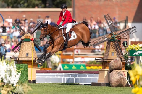 Daniel Deusser of Germany, riding Ganster VH Noddevelt, competes in the first round of the 2025 BMO