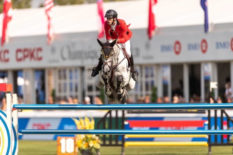 Roy Van Beek of Belgium, riding Cavoiro-H Old, competes in the first round of the 2025 BMO Nations