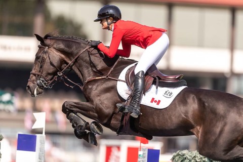 Erynn Ballard of Canada, riding Dior, competes in the first round of the 2025 BMO Nations Cup