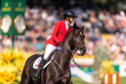 Erynn Ballard of Canada, riding Dior, competes in the first round of the 2025 BMO Nations Cup