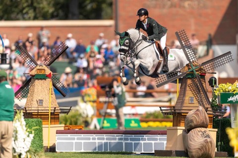 Luiz Felipe de Azevedo Neto of Brazil, riding Pandora Boy Z, competes in the first round of the