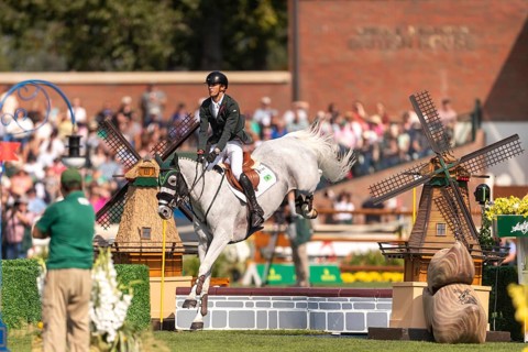 Luiz Felipe de Azevedo Neto of Brazil, riding Pandora Boy Z, competes in the first round of the
