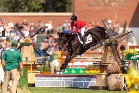 Erynn Ballard of Canada, riding Dior, competes in the first round of the 2025 BMO Nations Cup