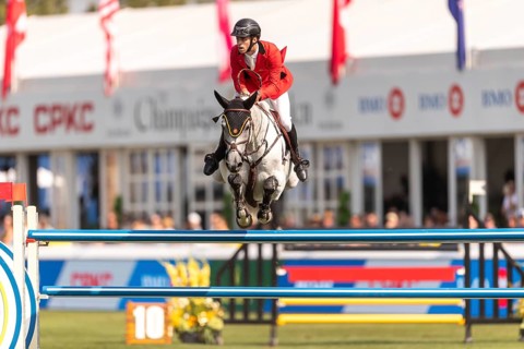 Roy Van Beek of Belgium, riding Cavoiro-H Old, competes in the first round of the 2025 BMO Nations