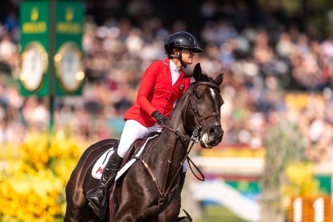 Erynn Ballard of Canada, riding Dior, competes in the first round of the 2025 BMO Nations Cup
