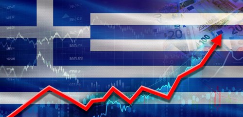 Greece financial growth on market graph. Greek economic growth on financial graph