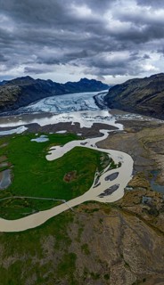 Ice floes, glacier, glacier lake, glacier lagoon, morning light, cloudy mood, panorama, summer,