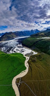 Ice floes, glacier, glacier lake, glacier lagoon, morning light, cloudy mood, panorama, summer,