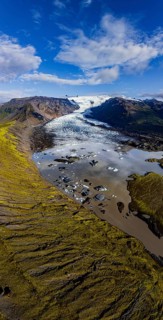 Ice floes, glacier, glacier lake, glacier lagoon, morning light, cloudy mood, panorama, summer,