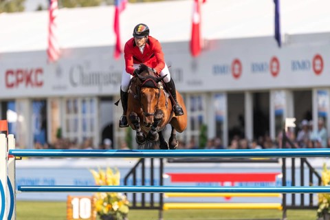 Thibault Philippaerts of Belgium, riding Lyandro, competes in the first round of the 2025 BMO