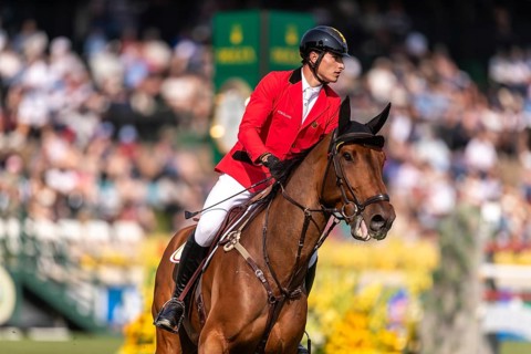 Thibault Philippaerts of Belgium, riding Lyandro, competes in the first round of the 2025 BMO