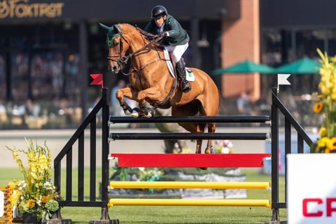 Gabriel De Matos Machado of Brazil, riding Nyles Van de Mottelhoeve, competes in the first round of