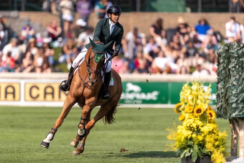 Gabriel De Matos Machado of Brazil, riding Nyles Van de Mottelhoeve, competes in the first round of