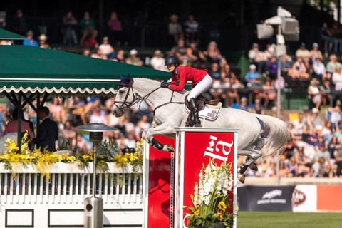 Lillie Keenan of the USA, riding Argan De Beliard, competes in the first round of the 2025 BMO