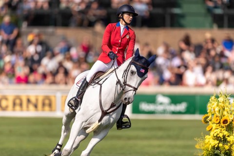 Lillie Keenan of the USA, riding Argan De Beliard, competes in the first round of the 2025 BMO
