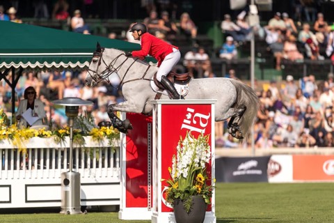Nicola Philippaerts of Belgium, riding Qnokke de Muze, competes in the first round of the 2025 BMO