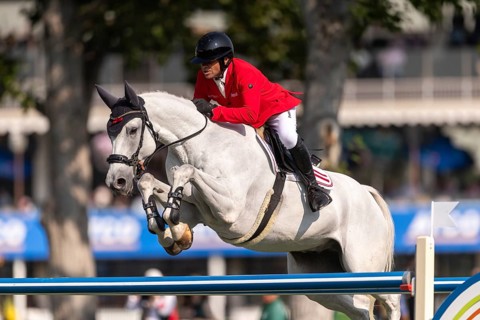 Marcus Saurugg of Austria, riding Oboras Crunchy Nut, competes in the first round of the 2025 BMO