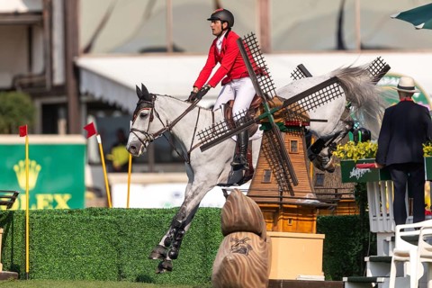 Nicola Philippaerts of Belgium, riding Qnokke de Muze, competes in the first round of the 2025 BMO