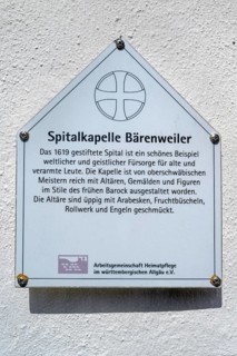 Information sign, hospital chapel in Bärenweiler from 1619 near Kisslegg, Allgäu,