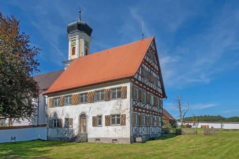 Hospital chapel in Bärenweiler from 1619 and pointed gable façade with half-timbering near