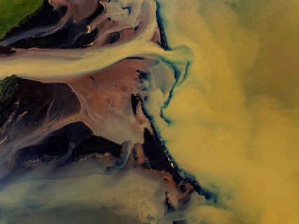 River, river course, river delta, branches, aerial view, wild river, summer, marshland, sediments,