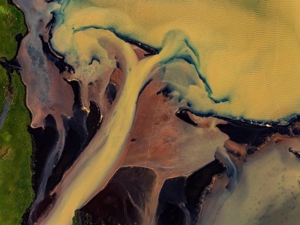River, river course, river delta, branches, aerial view, wild river, summer, marshland, sediments,
